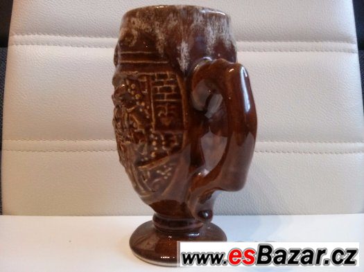 starý keramický půllitr hnědá glazura, 17 cm. – fotografie 3