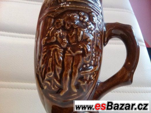 starý keramický půllitr hnědá glazura, 17 cm. – fotografie 4