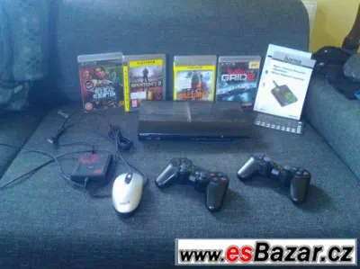 PS3 Slim 2x ovladač,hry kabely