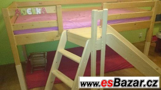 zvýšená postel jednolůžko Domestav + schůdky, skluzavka, – fotografie 4