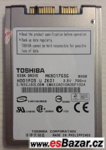 1,8" microSATA HDD pevný disk 80GB Toshiba - nový – fotografie 1