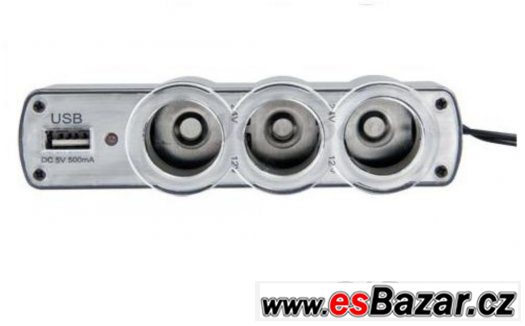 Auto zástrčka 3v1 s USB slotem,12V CL roztrojka do auta nová – fotografie 3