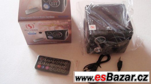 Přenosné repro MP3 rádio budík, USB, 3.5 jack vstup, SD nové – fotografie 2