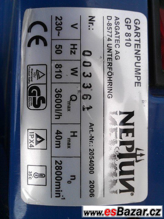 Zahradní čerpadlo Neptun GP 810 – fotografie 3
