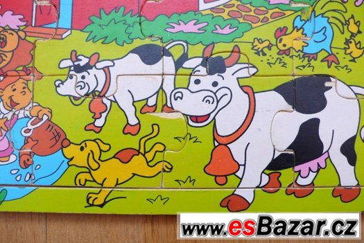DŘEVĚNÉ PUZZLE FARMA DOMÁCÍ ZVÍŘATA, SKLÁDAČKA – fotografie 2