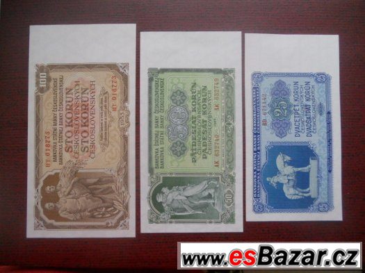Sestava tří bankovek Československa 1953 -UNC- – fotografie 1