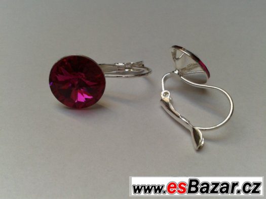Náušnice se Swarovski Rivoli, Fuchsia, 12 mm, nové – fotografie 2