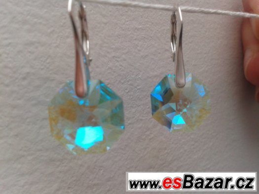 Stříbrný set se Swarovski Octagon, green, nový – fotografie 2