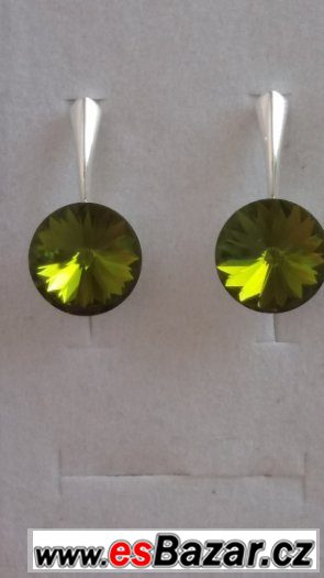 Stříbrné náušnice se Swarovski Rivoli, olivine, 12 mm, nové – fotografie 1