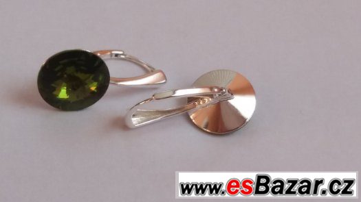 Stříbrné náušnice se Swarovski Rivoli, olivine, 12 mm, nové – fotografie 2