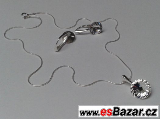 Nádherný stříbrný set se Swarovski Rivoli, 12 + 14 mm, nový – fotografie 2
