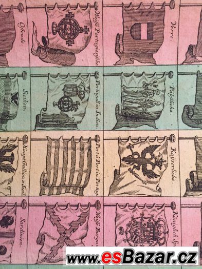 Námořní vlajky,velká rytina z roku 1720 originál – fotografie 4
