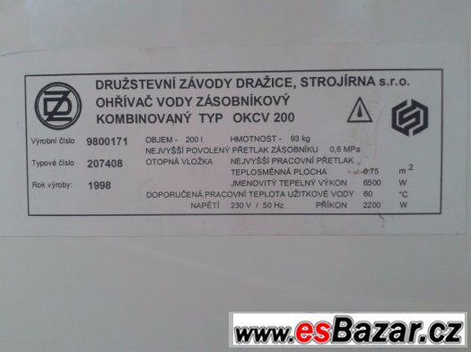 REZERVOVÁNO - Bojler 200 l Dražice – fotografie 2