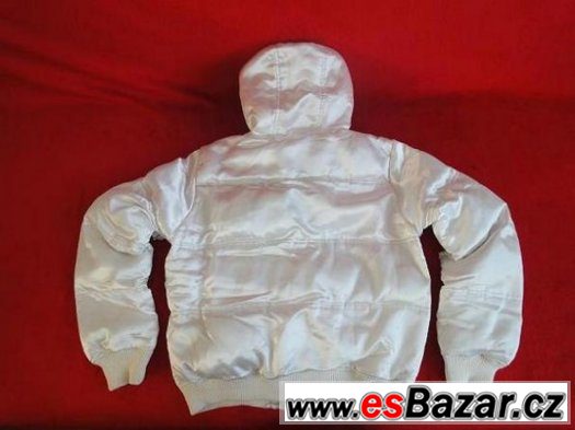 saténová bílá bunda, použitá, prsa 55cm, pas 55cm, boky 55cm – fotografie 2