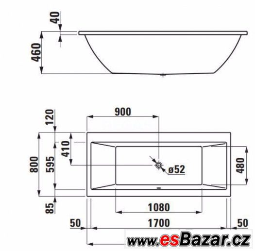 Laufen Pro hydromasážní vana 180x80 cm, vodní masáž, 225 l – fotografie 4