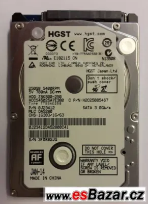 pevný disk notebook HDD 2,5" HGST 250GB SATA, záruka