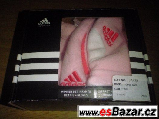 č.082 - dívčí růžový setík Adidas - čepička + rukavičky XXS – fotografie 1