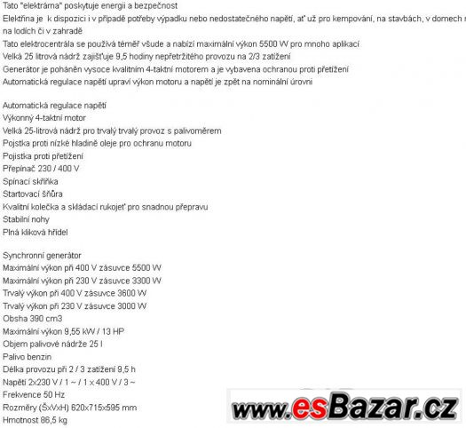Generátor benzín, 2x220V+380V,  5,5kW, nepoužitý-velká sleva – fotografie 3