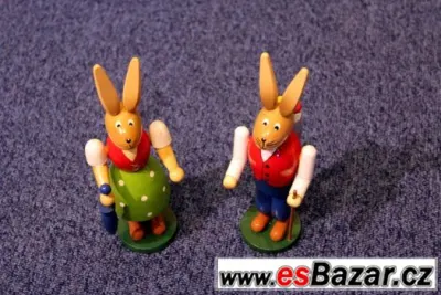 NOVÝ DŘEVĚNÝ VELIKONOČNÍ ZAJÍC, ZAJÍČEK, 2 KUSY – PÁR