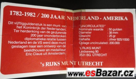 stříbrná mince 50Gulden ND Queen Beatrix 1782-1982 – fotografie 3
