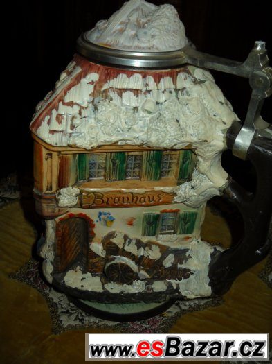 Krásný luxusní starý velký porcelánový korbel s víkem značen – fotografie 1