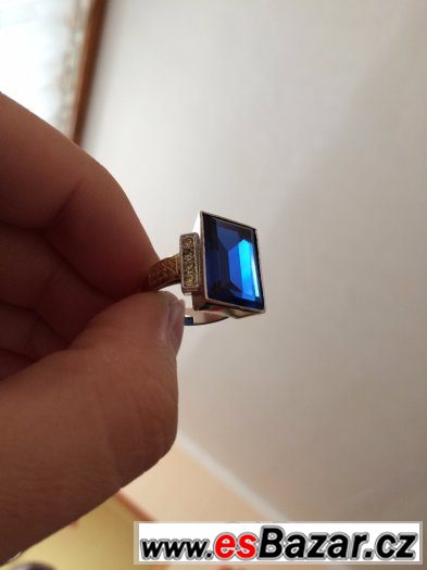 pánský, luxusní, masivní prsten Bílé / žluté zlato 14k zirko – fotografie 4