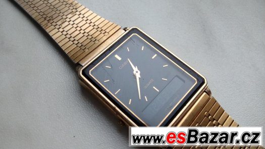 casio zlaté hodinky analogové i digitální v jednom funkční – fotografie 2