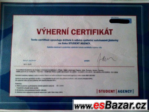 Poukaz na zpáteční jízdenku Student Agency – fotografie 1