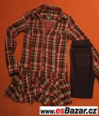 KRÁSNÉ KOŠILOVÉ ŠATY BERSHKA vel. S + LEGÍNY ZDARMA