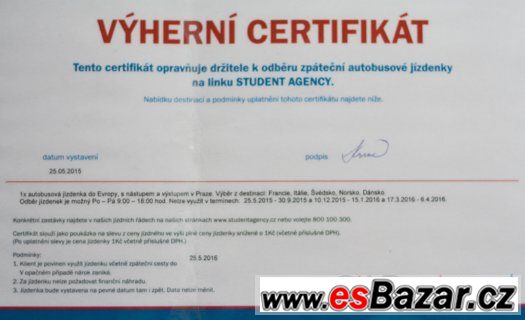 Certifikát pro 1x zpáteční autobusovou jízdenku SA – fotografie 1