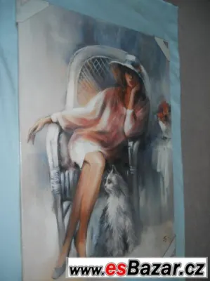 DÁMA S PEJSKEM - olejomalba na plátně - blindrám 900x600mm