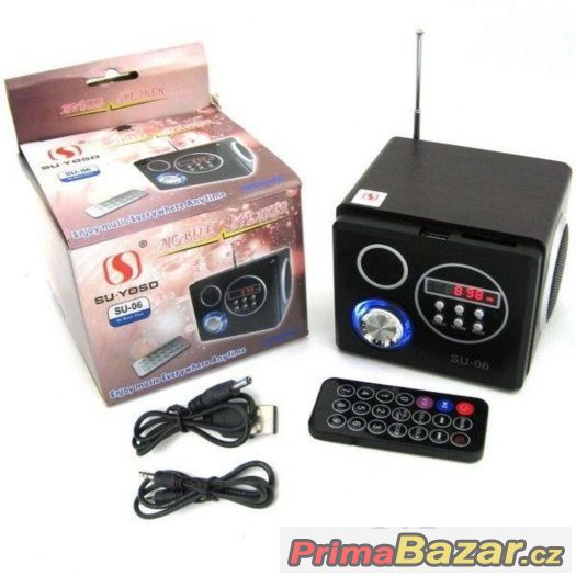 Přenosné repro MP3 rádio budík, USB, 3.5 jack vstup, SD nové – fotografie 1