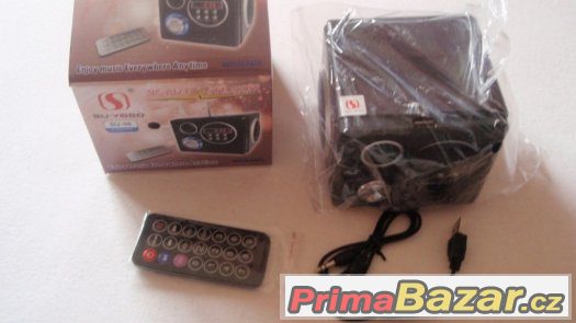 Přenosné repro MP3 rádio budík, USB, 3.5 jack vstup, SD nové – fotografie 3