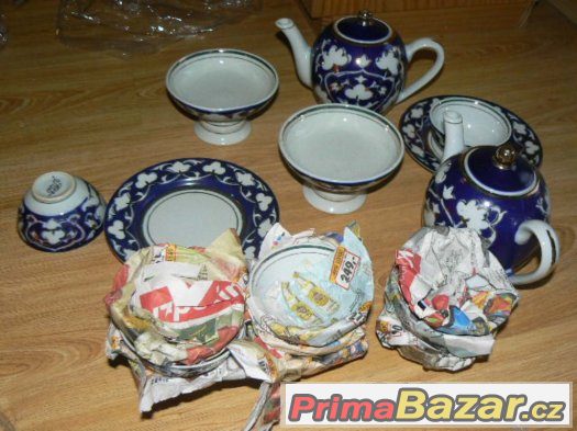 starožitný velký porcelánový modrý servis kobalt Uzbekistán – fotografie 1