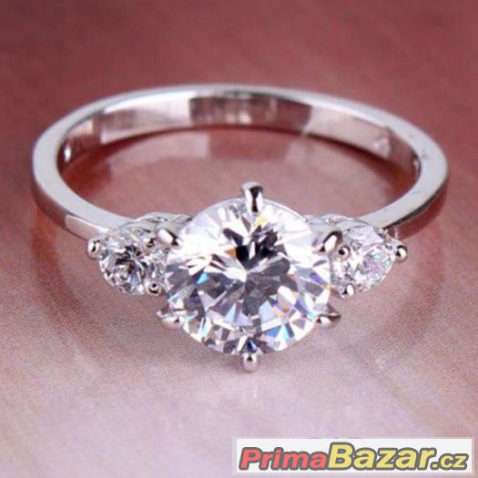 Prsten pozlacený- 18k bílé zlato+kamínky- bílý Topaz – fotografie 2