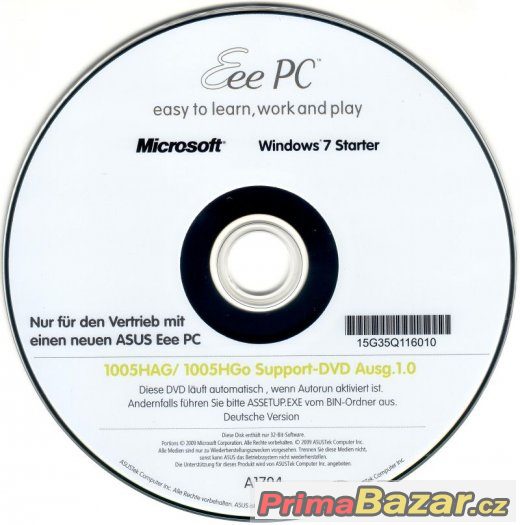 Windows 7 Starter pro Asus Eee PC (support DVD) – fotografie 2