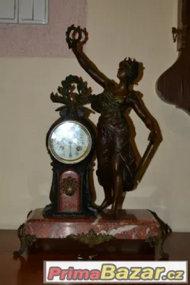 KRÁSNÉ STAROŽITNÉ FRANCOUZSKÉ HODINY, BRONZ+MRAMOR