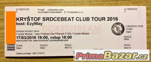 4 vstupenky Kryštof Srdcebeat Club Tour 2016 Frýdek-Místek – fotografie 1