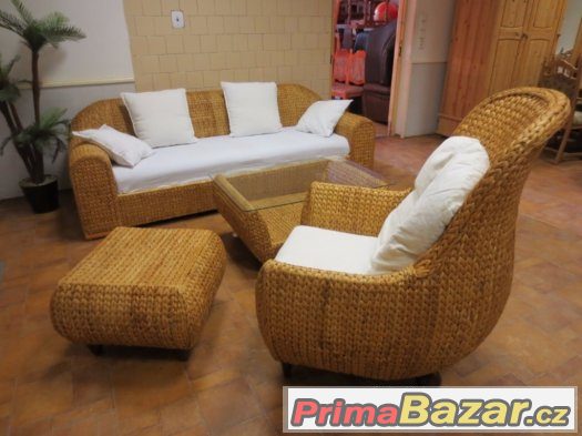Exotická sedací souprava z banánovníku. 3+1+taburet+stolek – fotografie 5