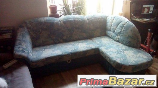 Prodám rohovou rozkládací sedačku, tyrkysová, 220/150, ložný – fotografie 1