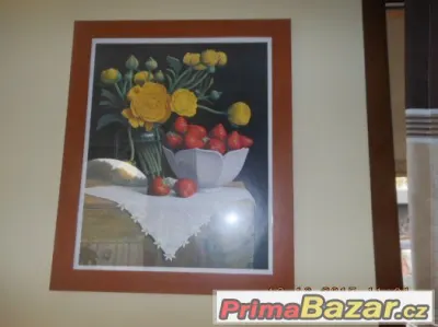 OBRAZ-KVĚTINY S MÍSOU JAHOD-VELMI PĚKNÝ