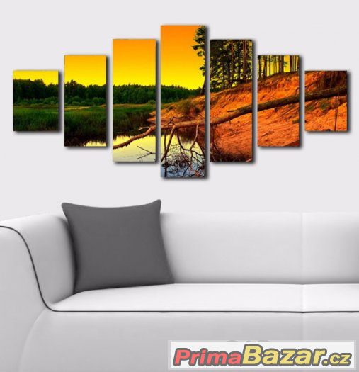Velký obraz - sedmidílný - NA BŘEHU JEZERA - 210x100 cm – fotografie 1