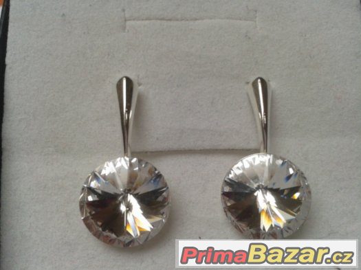Stříbrné náušnice se Swarovski Rivoli, crystal, 12 mm, nové – fotografie 1