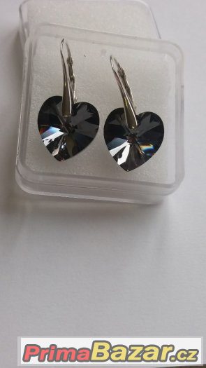 Stříbrné náušnice se Swarovski heart, silver night, nove – fotografie 2