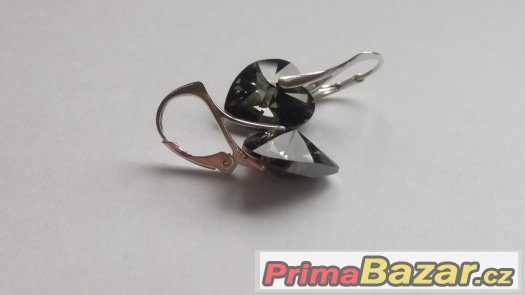 Stříbrné náušnice se Swarovski heart, silver night, nove – fotografie 3