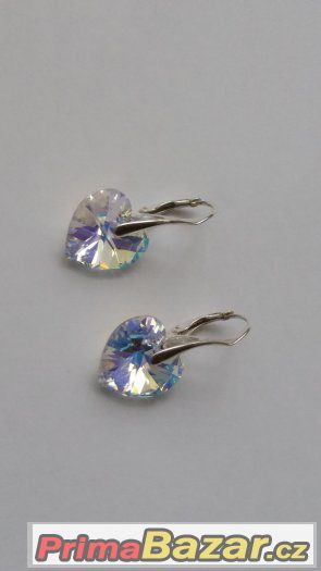 Krásné stříbrné náušnice se Swarovski Heart, 14 mm, nové – fotografie 1