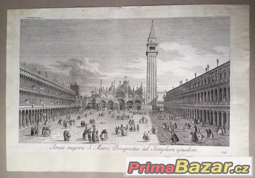 Canaletto Benátky, rytina Visentini z roku 1735 orig. – fotografie 1