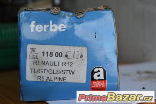 Nové brzdové destičky Ferbe,Renault 12 1.6 V balení 4 ks. – fotografie 1