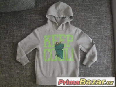 Teplejší mikina s dinosaurem a kapucí vel.98/104, nová