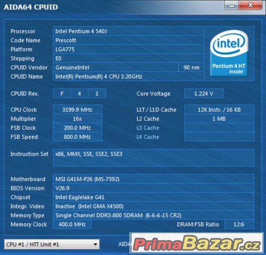 prodám Procesor Intel Pentium 4 3.20GHz – fotografie 1
